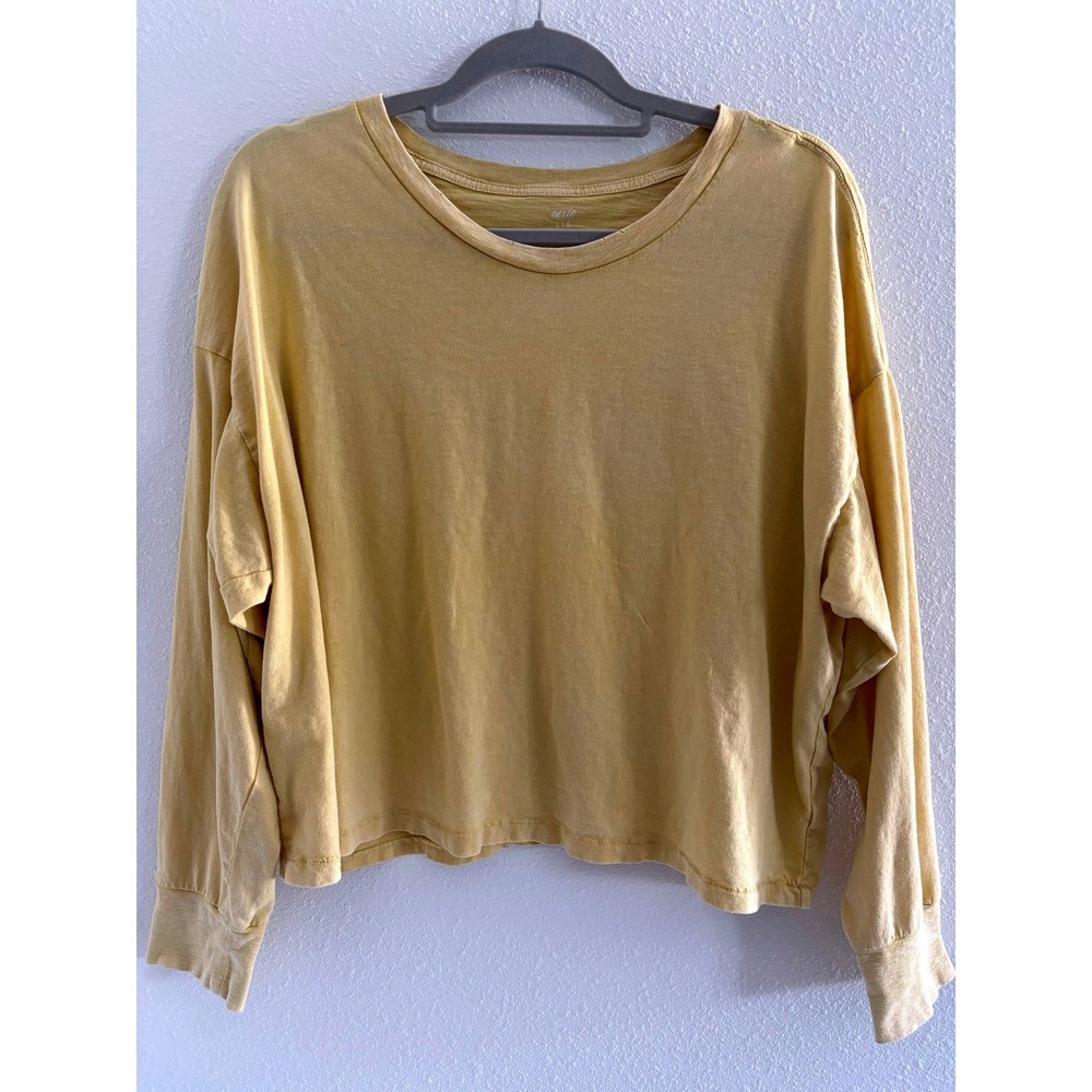 Aerie Shirt Womens Large Yellow Distressed Oversized Boho Soft Lounge Sporty